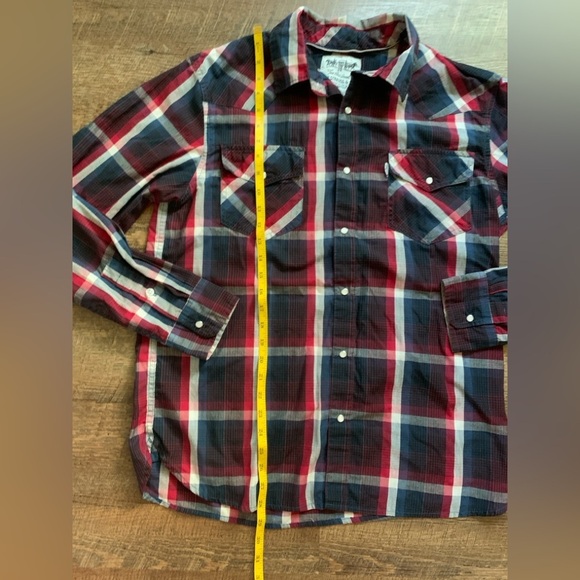 LEVI’S western plaid Pearl snap shirt blue Red White Plaid sz L button down EUC - Picture 9 of 11